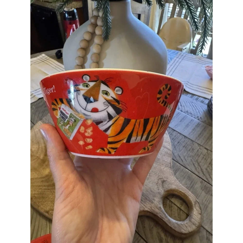 Vtg Kellogg's Cup Cereal Bowl Plate red Tony Frosted Flakes Rare 2005 Free Ship